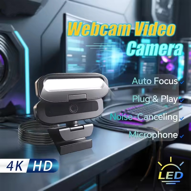 4K 2K Full HD Webcam Auto Focus 1080P Mini กล้อง USB Webcan พร้อม LED เติมแสงไมโครโฟนออกอากาศสําหรับ