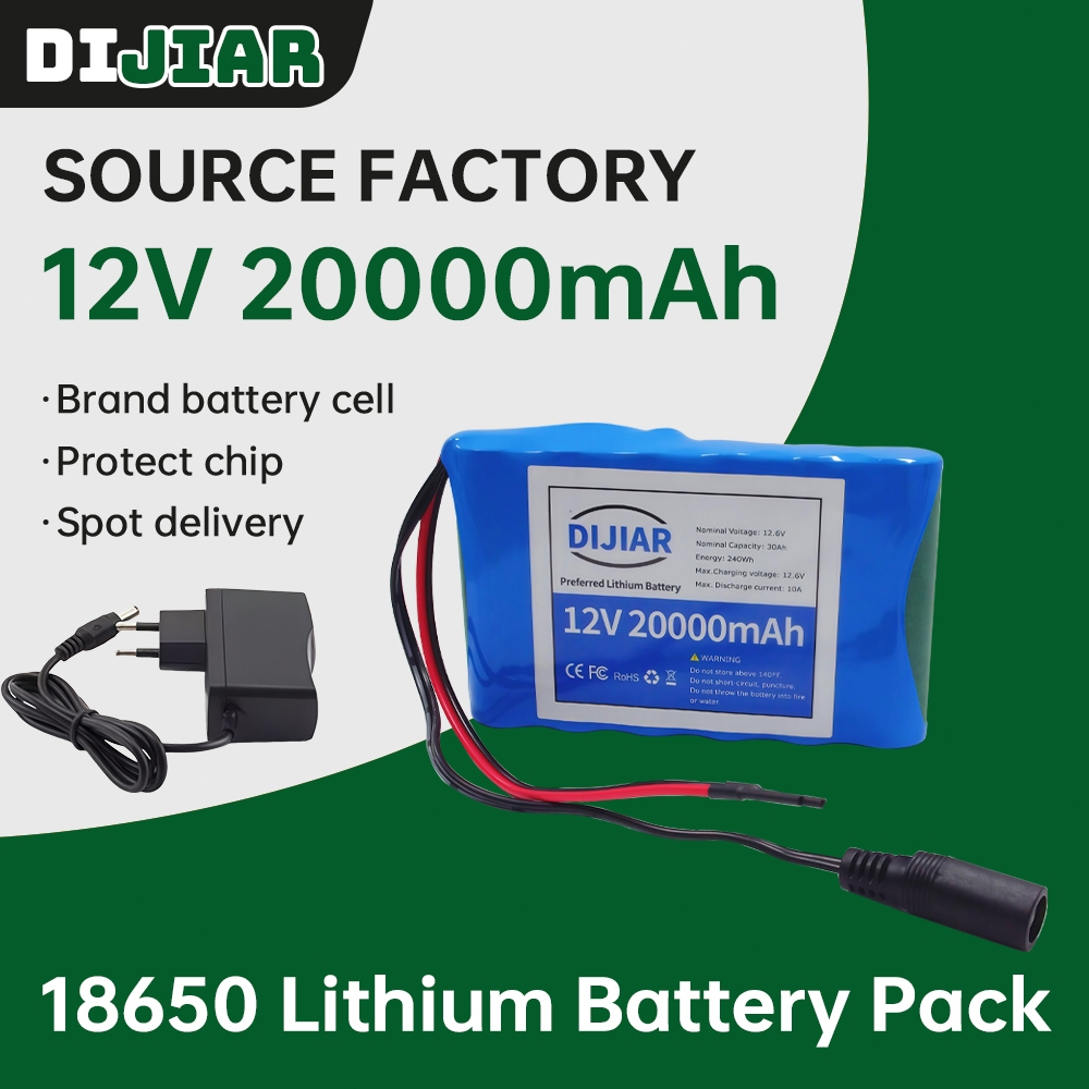 DIJIAR แบตเตอรี่ลิเธียม 12v 20000mAh 18650 แบตเตอรี่แบบชาร์จไฟได้พร้อมแผ่นป้องกัน BMS
