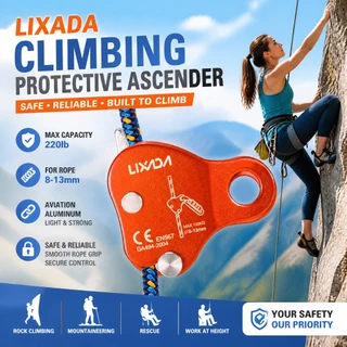Original Lixada ปีนเขาป้องกัน Ascender 220LB ปีนเขา Belay อุปกรณ์เชือก Grip ปีนเขากลางแจ้ง Rigging 8-13 มม.เชือก