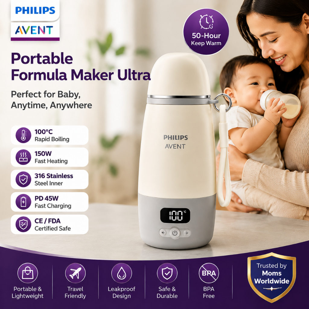 Philips Avent เครื่องชงนมพกพา กาต้มน้ำไฟฟ้าสำหรับเด็ก ควบคุมอุณหภูมิอัจฉริยะ ร้อนเร็ว สแตนเลส 316