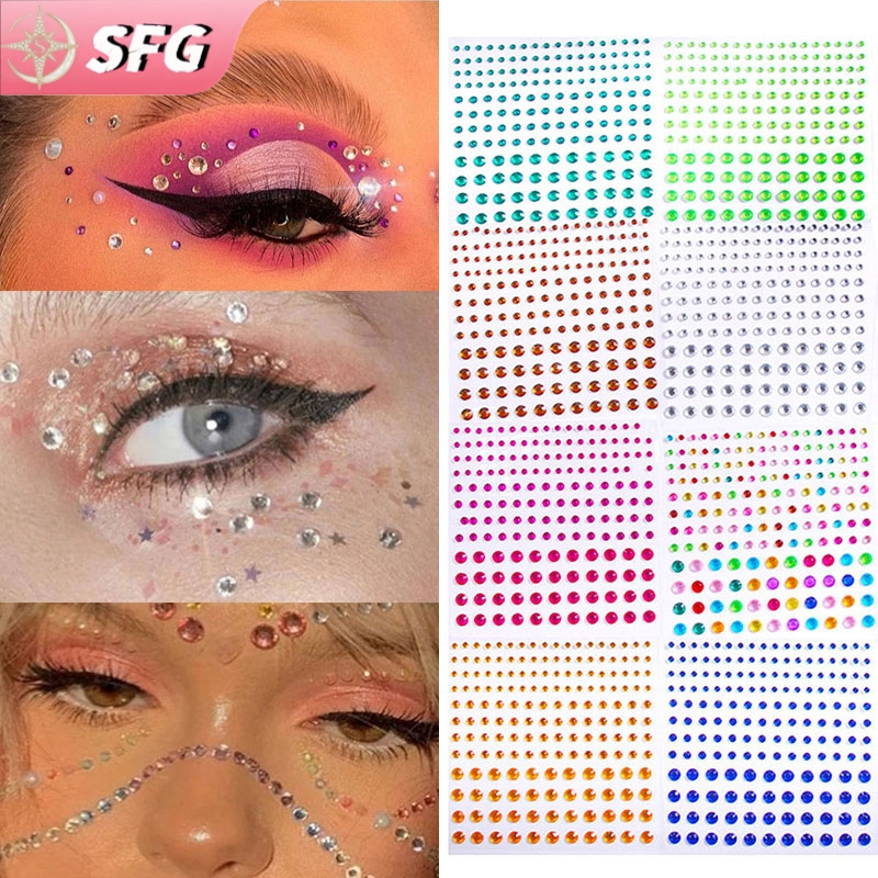 SFG-สติกเกอร์ประดับหน้า 3D เพชรอัญมณี มีกาวในตัว สติกเกอร์รอยสักตกแต่งใบหน้า สำหรับแต่งหน้าปาร์ตี้ คอนเสิร์ต