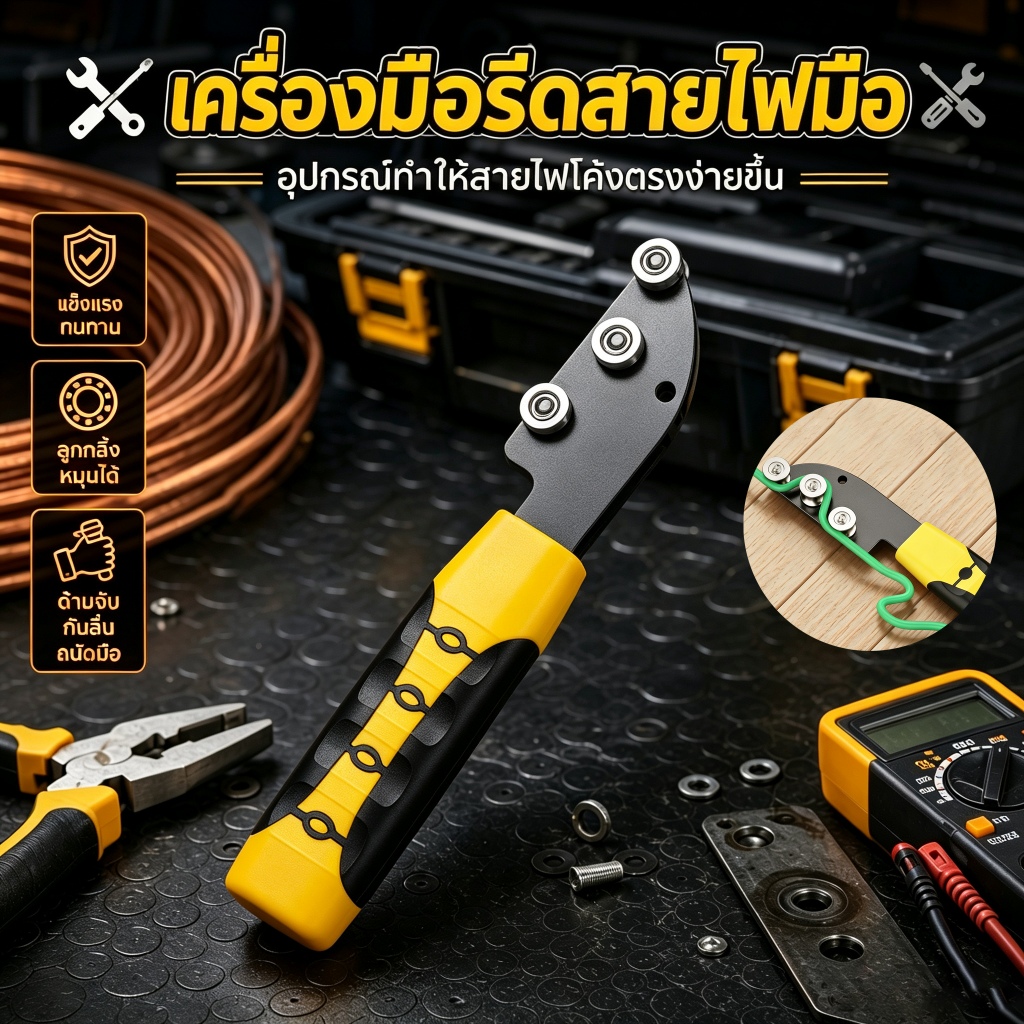 ที่ดัดลวด ที่รีดสายไฟ เครื่องดัดตรงลวดทองแดง/สายเคเบิล ใช้งานง่าย พกพาสะดวก อุปกรณ์ช่างไฟ|เครื่องมือดัดสายไฟให้ตรง เครื่องมือรีดสายไฟมือ อุปกรณ์ดึงสายไฟให้ตรง ช่างไฟฟ้า ลูกกลิ้งรีดสาย เครื่องมืองานเดินสายไฟ Wire Straightener