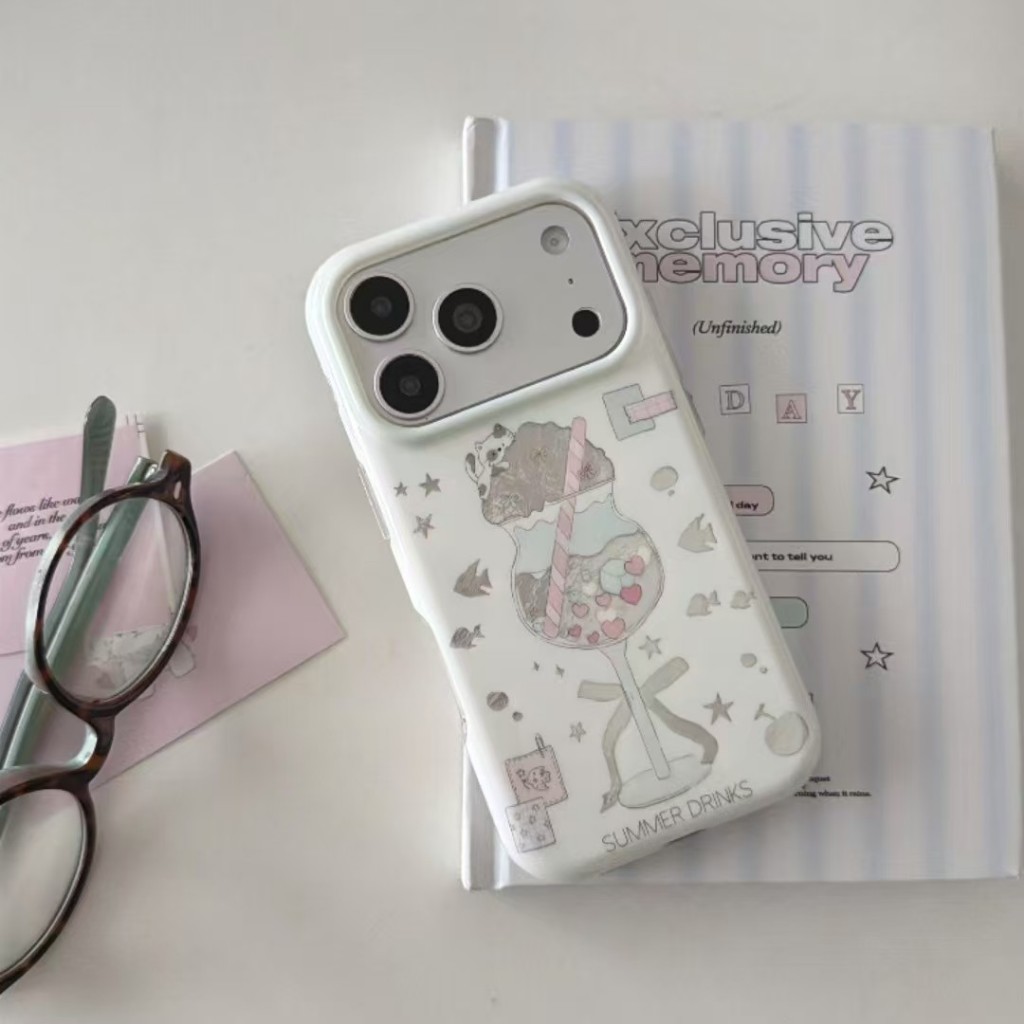 Cat Ice Cream Ice Drink Cup iPhone17 เคสโทรศัพท์ 15/15Pro/15ProMax/16Pro/16ProMax Shock-proof Case