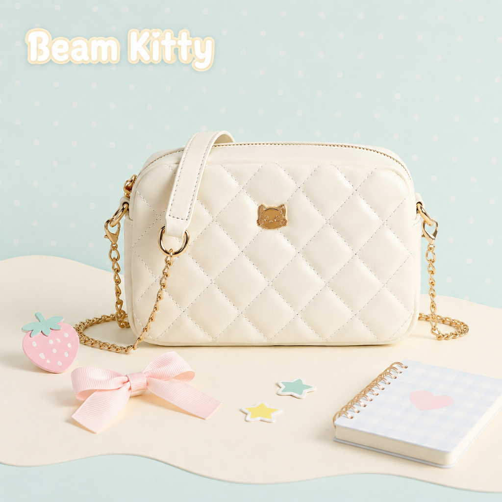 Beam Kitty สไตล์เกาหลี Gentle Rhombus Chain กระเป๋าสี่เหลี่ยมเล็กกระเป๋าสะพายข้าง All-Match