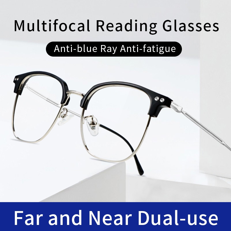 Progressive Multifocus แว่นตาอ่านหนังสือผู้ชายผู้หญิง Ultralight Multifocal Blue Light Blocking แว่น