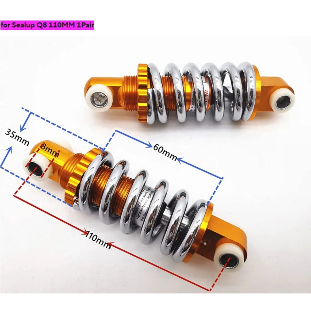 110 มม.โช้คอัพหลัง 8 มม.สําหรับ Sealup Q8 ไฟฟ้าสกู๊ตเตอร์ปรับสปริง Suspension Damper 1 คู่