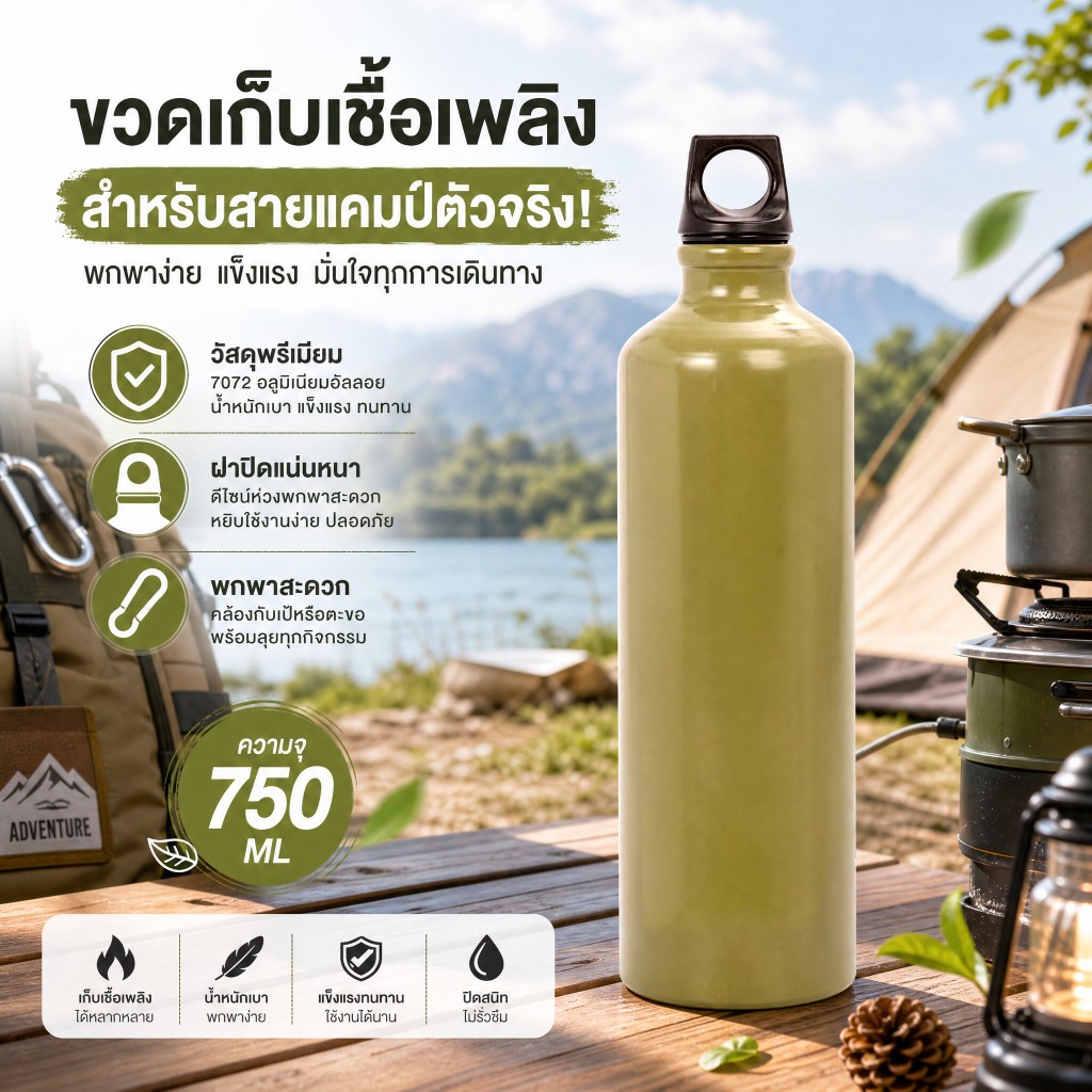 [Lixada Th Mall] ขวดเก็บแก๊สเบนซิน ขนาด 750 มล. สําหรับตั้งแคมป์กลางแจ้ง