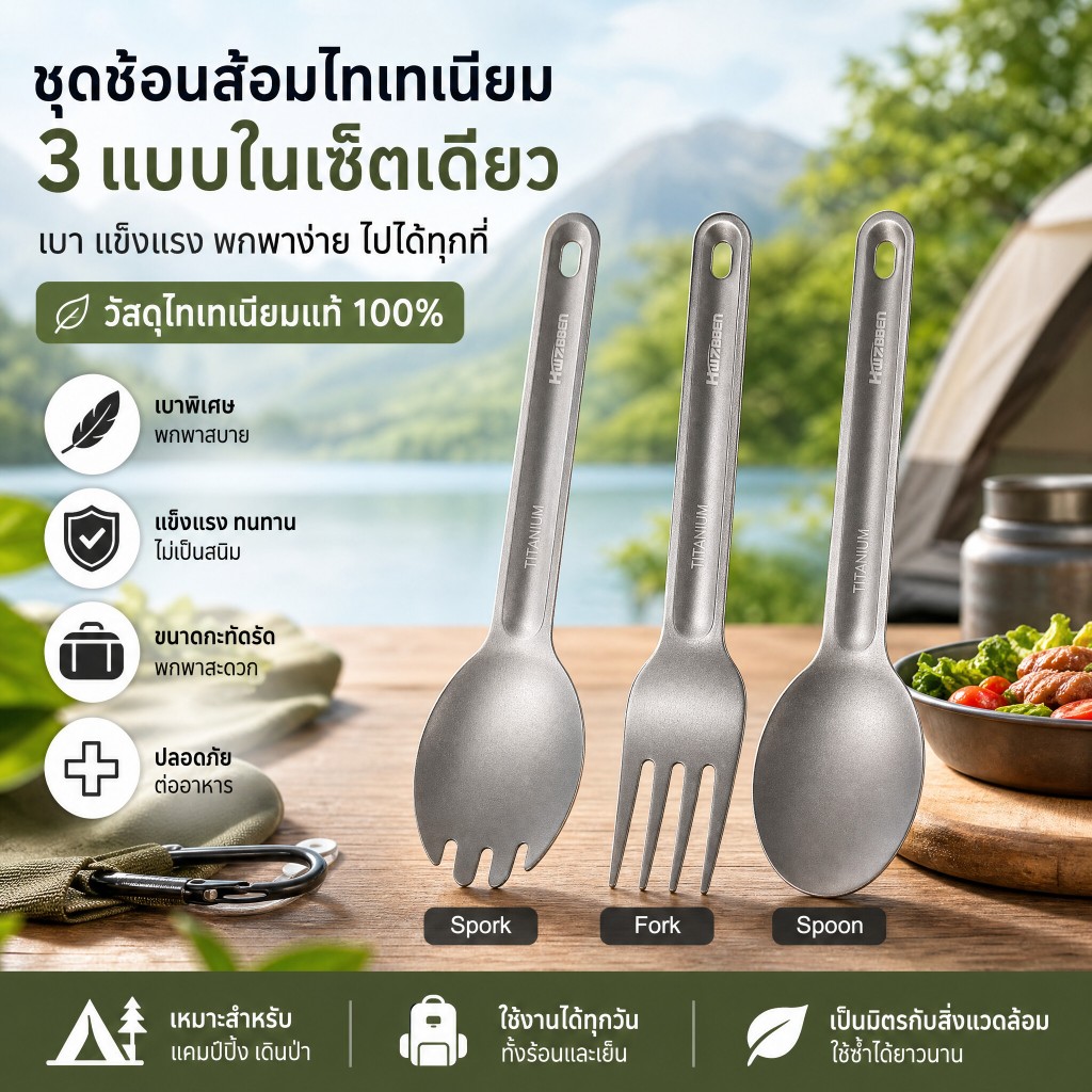 [Lixada Th Mall] ส้อมไทเทเนียม น้ําหนักเบา แบบพกพา สําหรับตั้งแคมป์ เดินป่า ปิกนิก