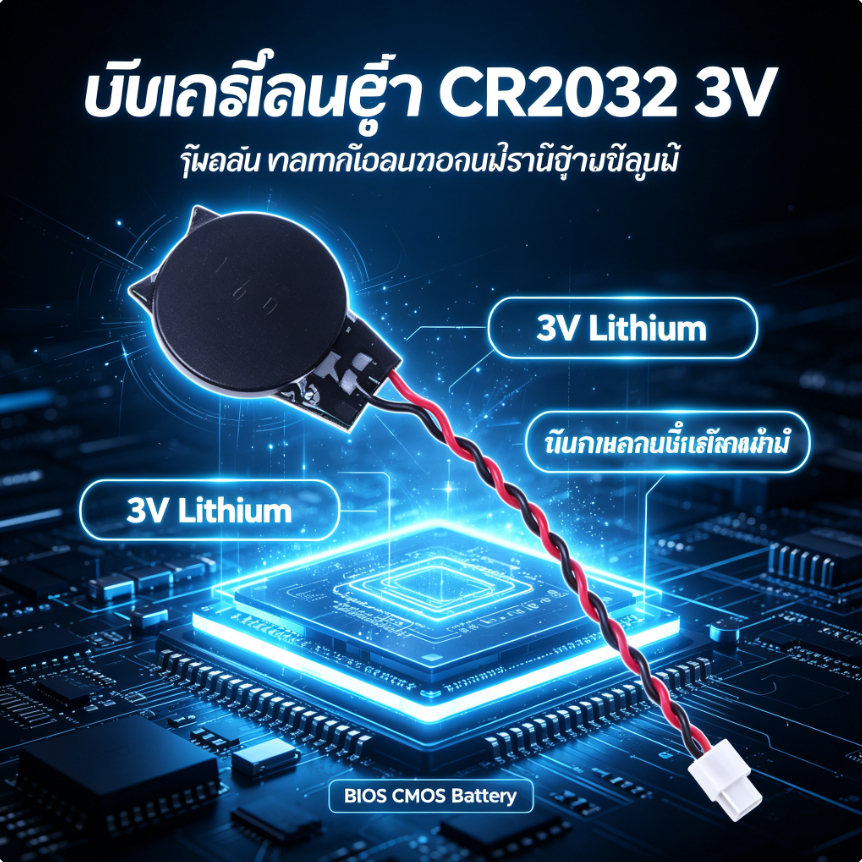 ถ่านกระดุม CR2032 3V แบบมีสายและปลั๊ก (Lithium Battery) ถ่านไบออส เมนบอร์ดคอมพิวเตอร์และโน๊ตบุ๊ค คุณภาพสูง ทนนทาน