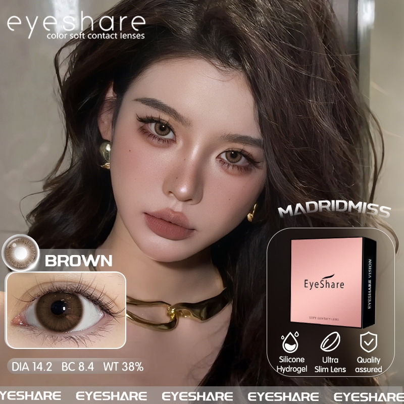 Eyeshare MADRIDMISS คอนแทคเลนส์สีน้ําตาลธรรมชาติ 1 คู่ 2 ชิ้น ราย 6เดือน ค่าสายตา0.00 14.2มม.