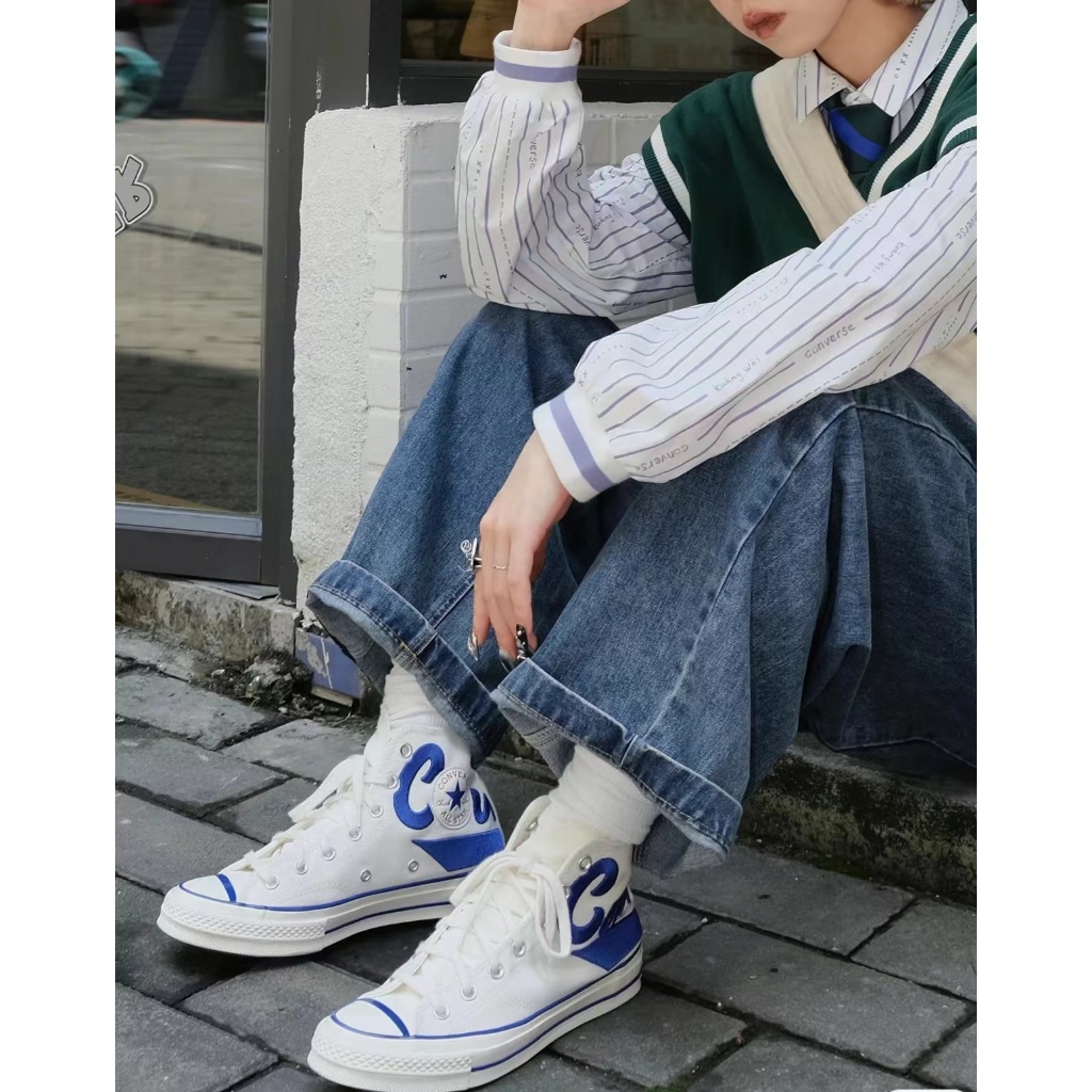 27 WOKE90 Conver** Coca-Cola Chuck Taylor 1970s High"Sail White/Blue" รองเท้าผ้าใบหุ้มข้อผ้าใบผู้ชาย