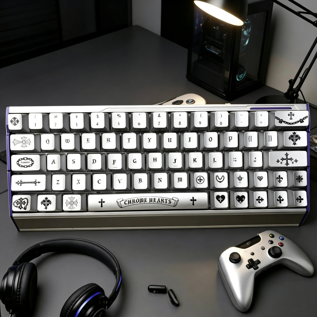 Keycap OnlyMetallic Paint Chrome Hearts Keycap Set Cherry Profile PC Silk-Screen สําหรับ DIY ที่กําห