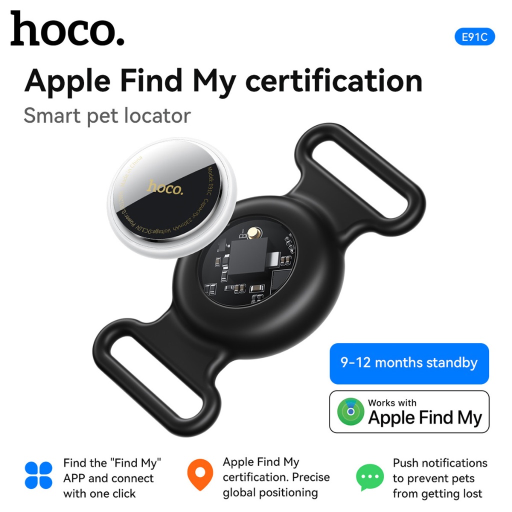 HOCO E91C GPS Pet Collar Tracker สําหรับ iOS Find My Anti-Lost Smart Tag Fast Location Tracking วัสด