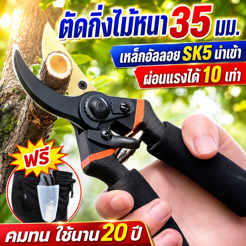 【แหลมคม20ปี】กรรไกรตัดกิ่งไม้ เหล็กกล้าคาร์บอนสูง SK5 นำเข้า ไม่เป็นสนิม ตัดกิ่ง35mmในไม่กี่วิ กรรไกรแต่งกิ่งไม้ คมมีดคมชัด ตัดแต่งไม่เสียแรงมาก รอยตัดเรียบ ไม่ทำลายกิ่ง กรรไกรตัดแต่งกิ่่ง แข็งแรง ทน จับถือสบาย กกรรไกรตัดกิ่ง กรรไกรสำหรับตัดแต่งกิ่งไม้
