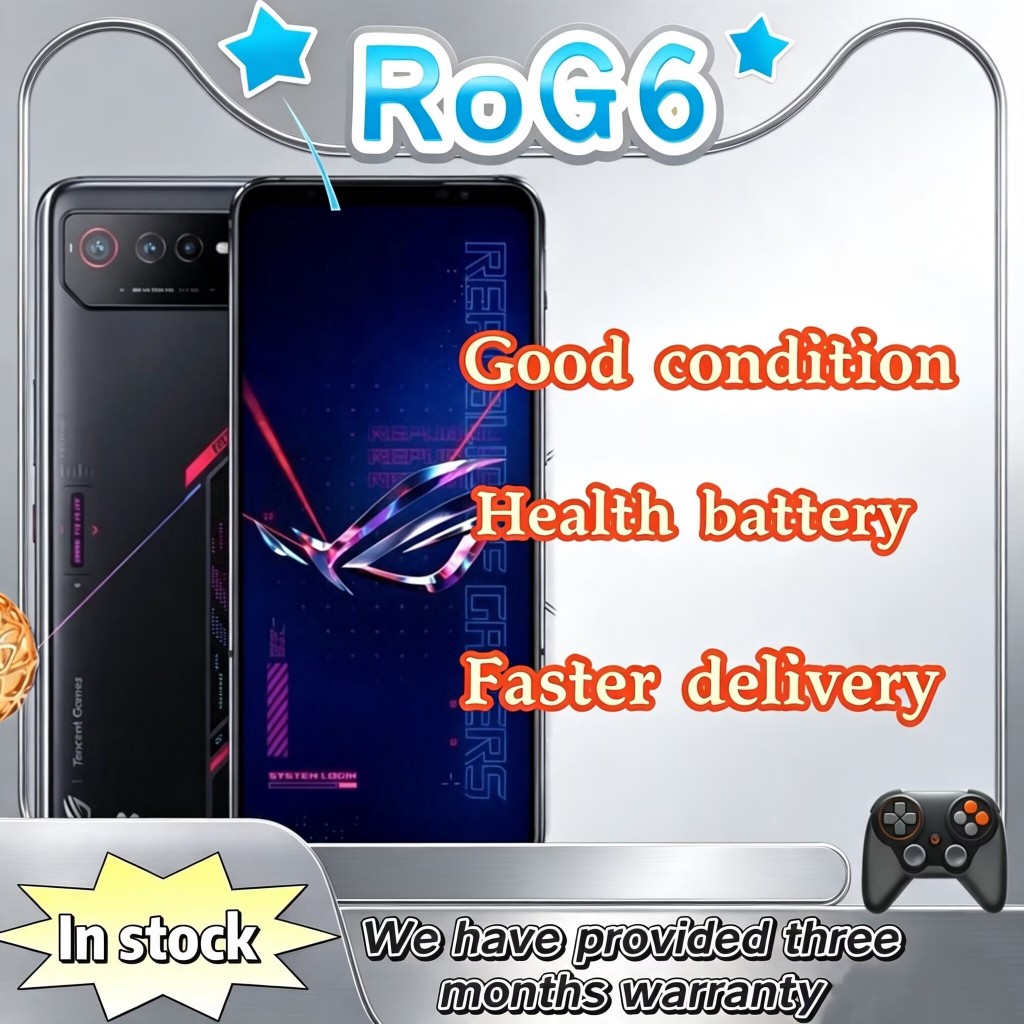 ASUS ROG Phone 6 โทรศัพท์มือถือสําหรับเล่นเกม Global Edition มือสอง, ทริกเกอร์ไหล่ทํางานเต็มรูปแบบ, 