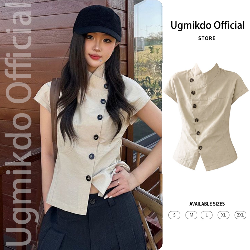 เสื้อเชิ้ตผู้หญิงแขนสั้น  งานรัดรูป สไตล์ อเมริกัน