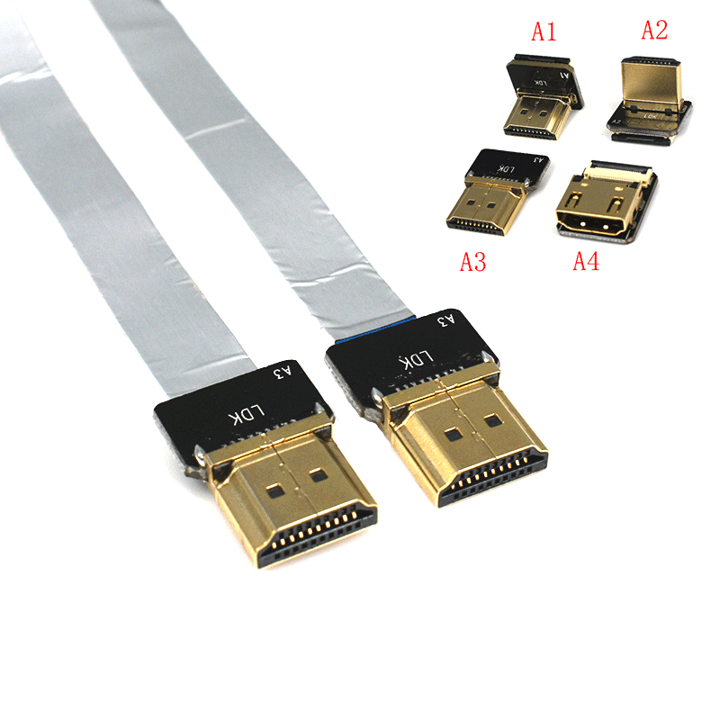 4K HD ยืดหยุ่นแบนสาย 90 องศามุมขวาข้อศอก Ultra-Thin FPC สายแบนชายหญิงฟรีผสมสายส่ง