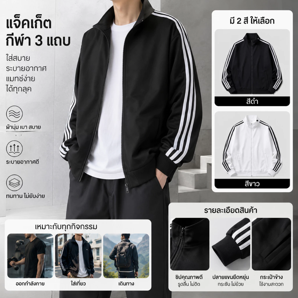สไตล์เกาหลีหลวม ๆ สามแถบเบลเซอร์ป้องกันแสงแดดและระบายอากาศได้ดีสำหรับคู่รักและยังสามารถสวมใส่ในชีวิตประจำวัน