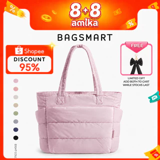 BAGSMART Tote Bag กระเป๋าสะพายผู้หญิง ขนาดใหญ่ มีช่องใส่โน้ตบุ๊ก มีหลายช่อง น้ำหนักเบา ทรงพัฟฟี่