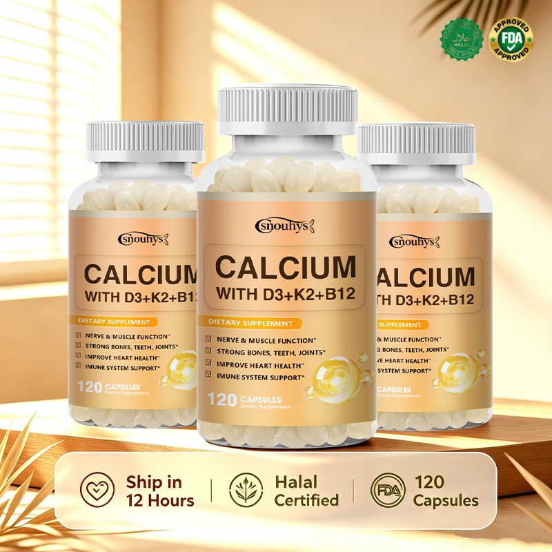 Csnouhys แคลเซียม 4 in 1 600mg D3 K2 B12 120 แคปซูลอาหารเสริมสําหรับผู้ชายผู้หญิง