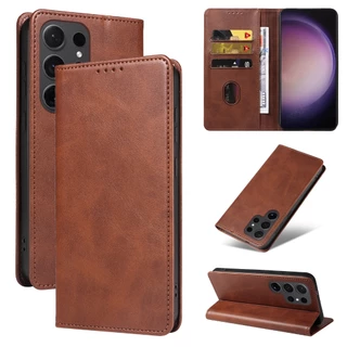 Faux Cowhide Texture Magnetic Flip Case สําหรับ Samsung Galaxy S26 S25 S24 S23 S22 กระเป๋าสตางค์ขาตั้งกันกระแทก