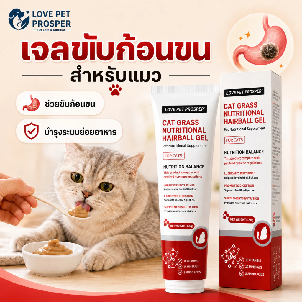 Love Pet Prosper เจลดูแลก้อนขนสำหรับแมว ผสมโพรไบโอติก ดูแลลำไส้และระบบย่อยอาหาร ช่วยการขับถ่าย อาหารเสริมแมว 130 กรัม