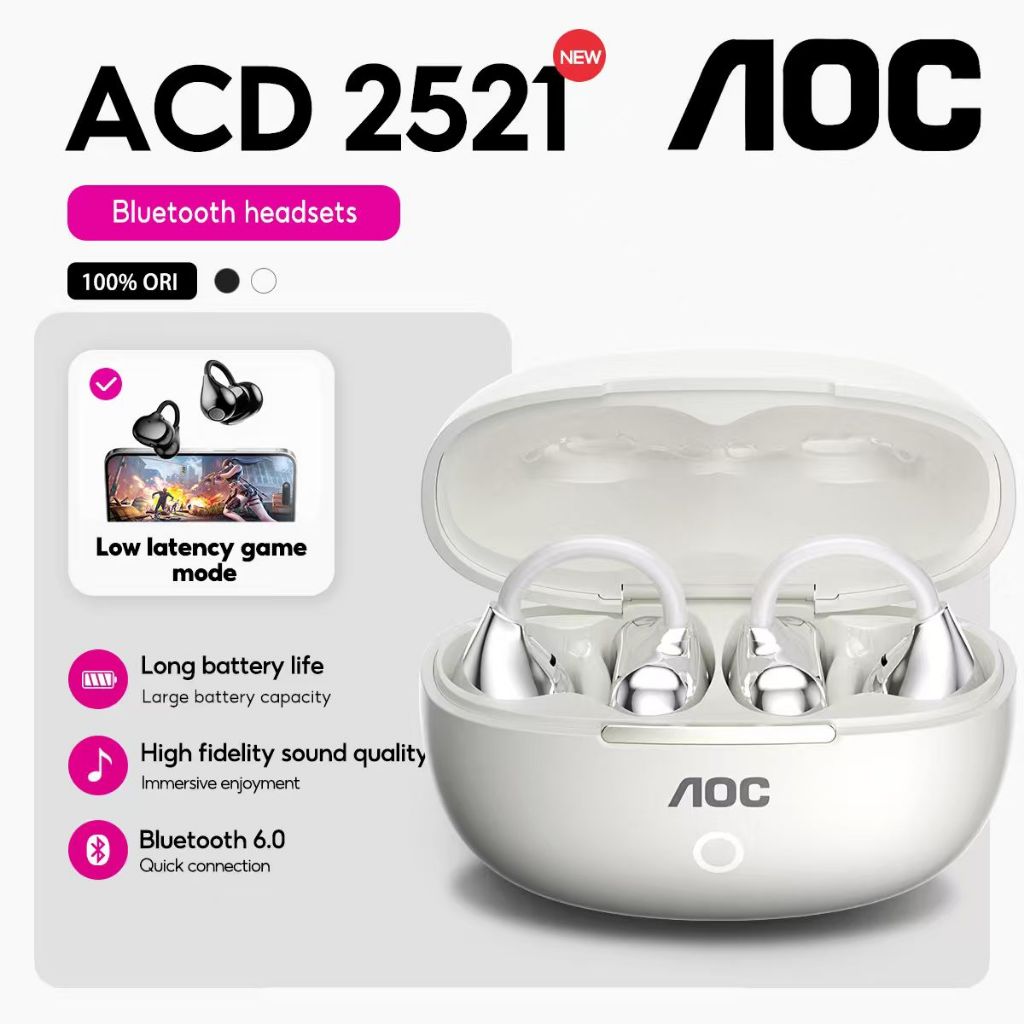 AOC ACD-2521เปิดหูคลิปบนหูฟังไร้สายบลูทูธ6.0หูฟัง11มิลลิเมตรไดนามิกไดร์เวอร์เสียงเบสลึกแยก360พื้นที่สเตอริโอซิลิโคนหูฟังกีฬ