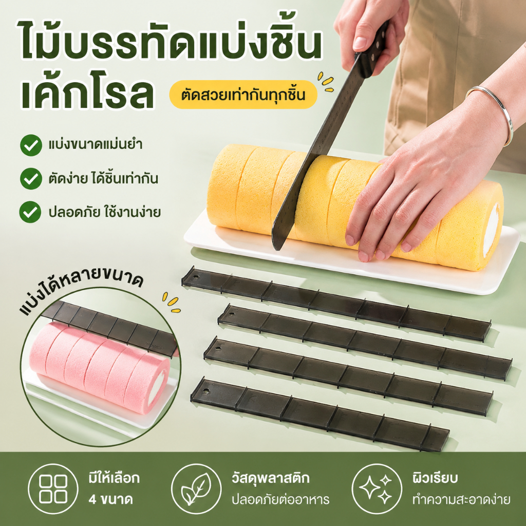 Pure-t shop 4 ชิ้นบิสกิตเค้กตัดม้วนขนาดไม้บรรทัดเค้กม้วนไม้บรรทัดชุด Division Molds ขนมอบครัวเบเกอรี่เครื่องมือทําขนม