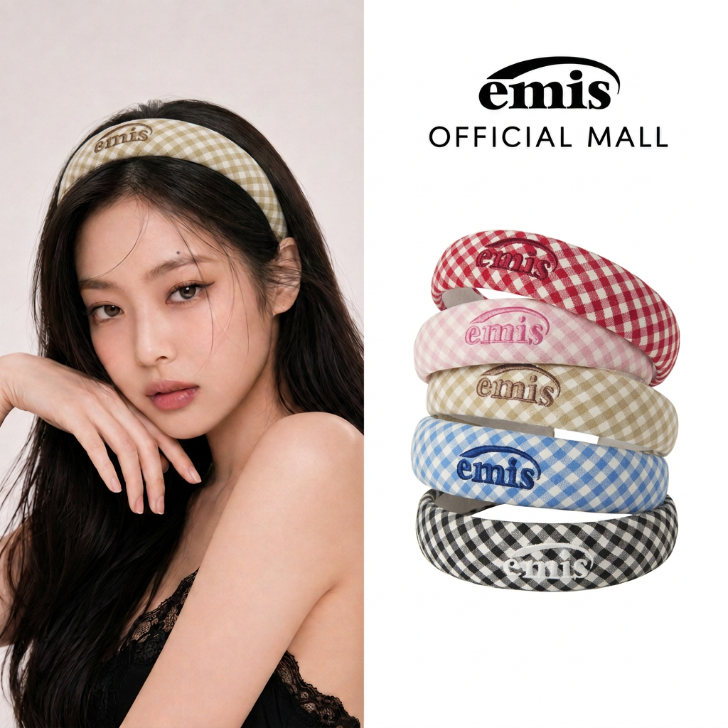 EMIS ผ้าฝ้ายลายสก๊อตแถบคาดศีรษะสไตล์เกาหลีกว้างผม Hoop ผู้หญิงแฟชั่นตรวจสอบรูปแบบผม Band น่ารักความงามอุปกรณ์เสริมผมเบาะแถบคาดศีรษะ