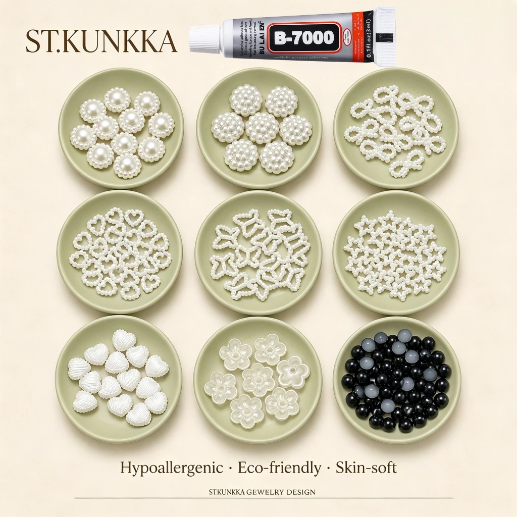 ST.KUNKKA ลูกปัดมุก ABS 100-400ชิ้น รูปหัวใจดาวดอกไม้ สีขาว อุปกรณ์ทำเครื่องประดับ DIY
