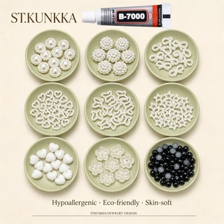 ST.KUNKKA ลูกปัดมุก ABS 100-400ชิ้น รูปหัวใจดาวดอกไม้ สีขาว อุปกรณ์ทำเครื่องประดับ DIY