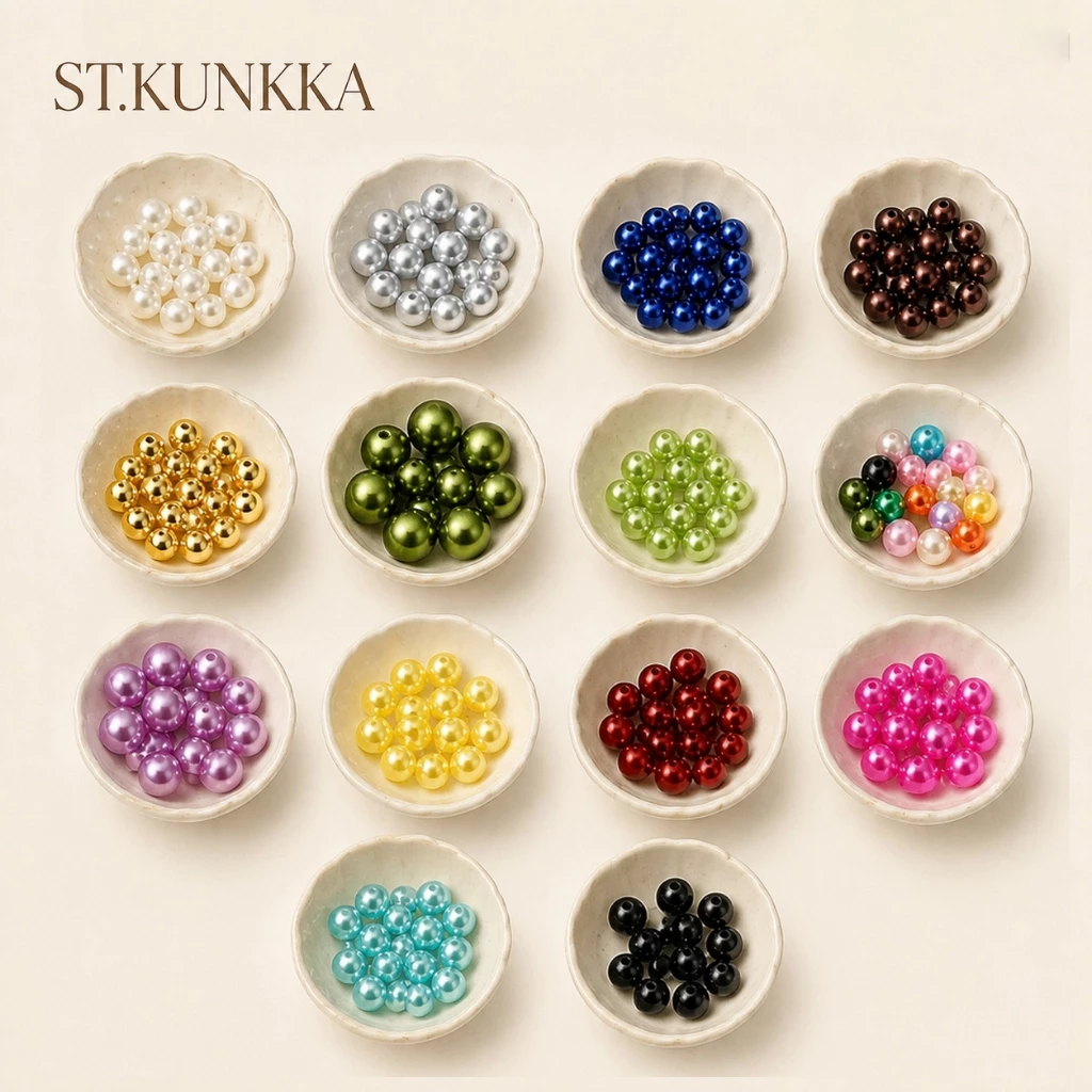 ST.KUNKKA ลูกปัดมุก ABS รู ขนาด 3-12 มม. 50-400 เม็ดต่อถุง เหมาะสำหรับทำเครื่องประดับ DIY