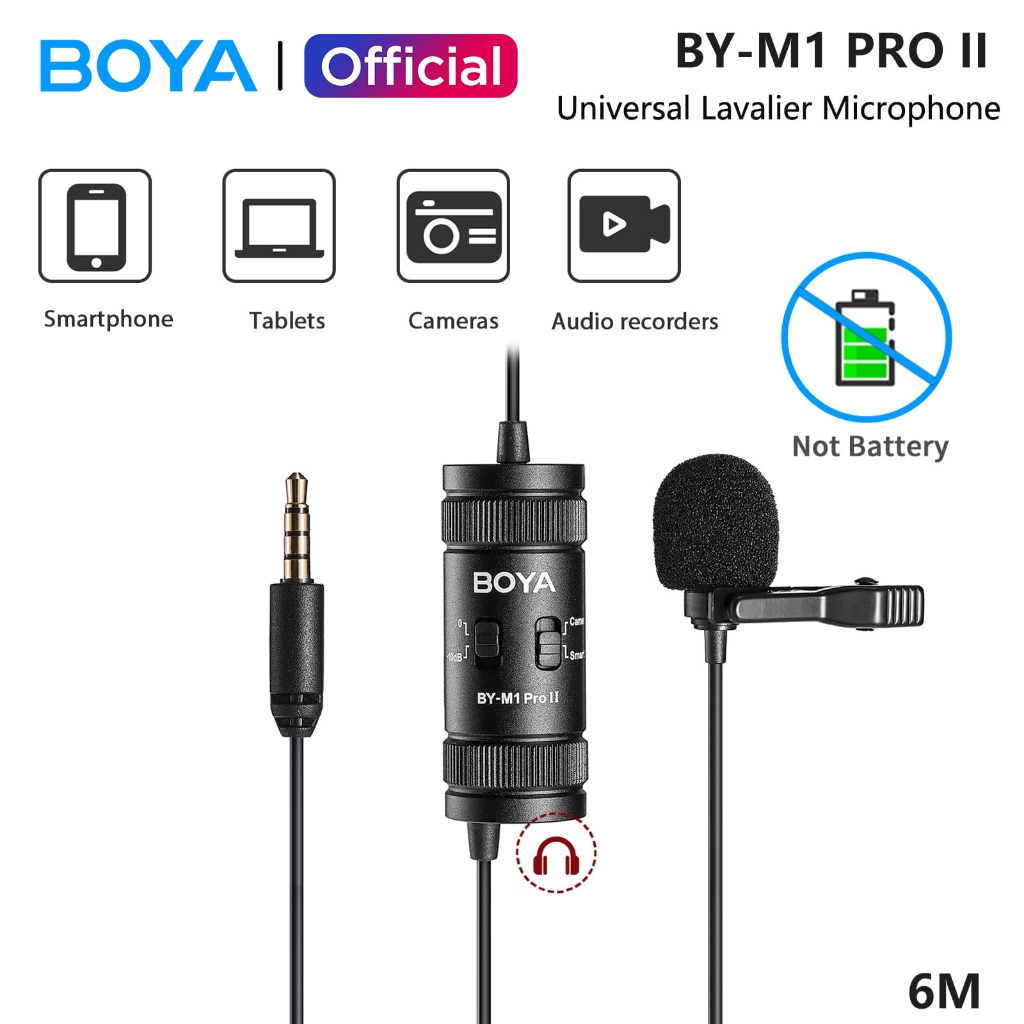 BOYA BY-M1 Pro II สาย ไมค์หนีบเสื้อ ไมค์อัดเสียง ไมค์สายอย่างดี สำหรับ Vlog Phone DSLR กล้อง
