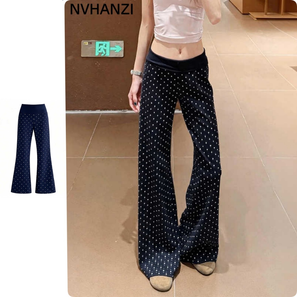 สีกรมท่า Polka Dot เล็กน้อย Flared กางเกงผู้หญิงสไตล์ใหม่สไตล์เกาหลี All-Match สไตล์ขี้เกียจ Slimmer ดู Casual Flared Sweatpants