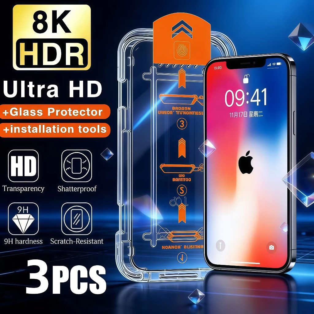 กระจกนิรภัยป้องกันหน้าจอสําหรับiPhone 16 15 14 13 12 11 17 Pro Max 16eฟิล์มป้องกันiPhone16 Pro Max XR X XS 7 8 16Plus