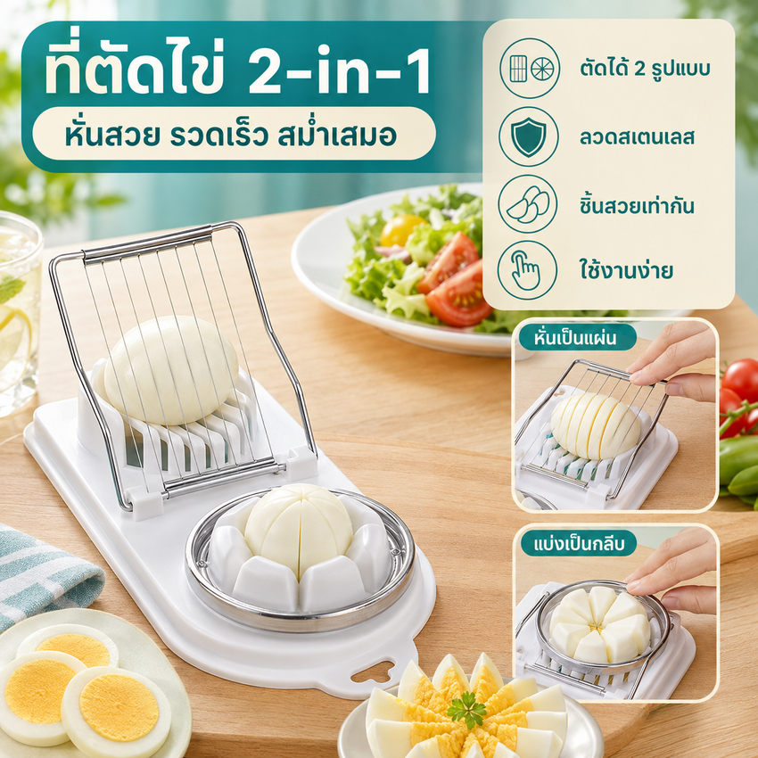 VOGVIGO 2 In 1 Multifunctional อัพเกรดเครื่องตัดไข่เครื่องตัดสแตนเลส Section แม่พิมพ์ดอกไม้ Luncheon เนื้อเครื่องมือ Gadgets ครัว