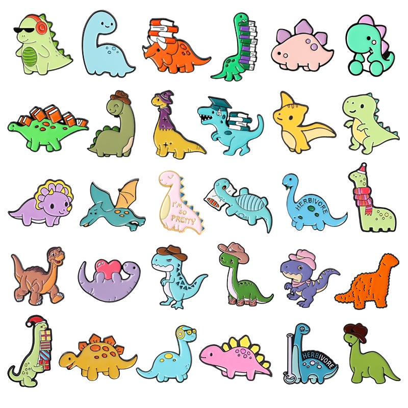 การ์ตูนไดโนเสาร์เข็มกลัด Pterosaur Triceratops Tyrannosaurus Rex สัตว์น่ารักเคลือบ Pin กระเป๋าเป้สะพายหลัง Badge ของขวัญเครื่องประดับสําหรับเพื่อน