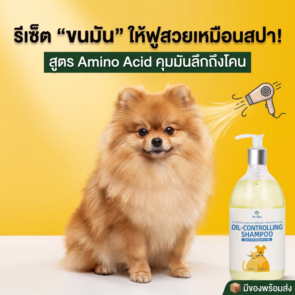 แชมพูอาบน้ำหมาแมว ลดความมันล้ำลึก หอมติดทนนาน แก้คัน แก้เชื้อราผิวหนัง ลดขนร่วง กำจัดเห็บหมัดไร ธรรมชาติ อ่อนโยน ปลอดภัย 500ml