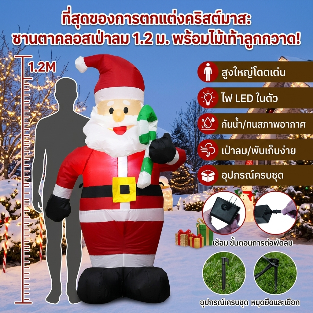1.2m ซุ้มล้อ แบบเป่าลม 4 ฟุต LED รูปซานต้า กันน้ํา สําหรับสนามหญ้า ปาร์ตี้คริสต์มาสซุ้มเป่าลม รูปซานต้าคลอส เหมาะกับของขวัญ สําหรับถ่ายรูป เทศกาลคริสต์มาส กลางแจ้ง