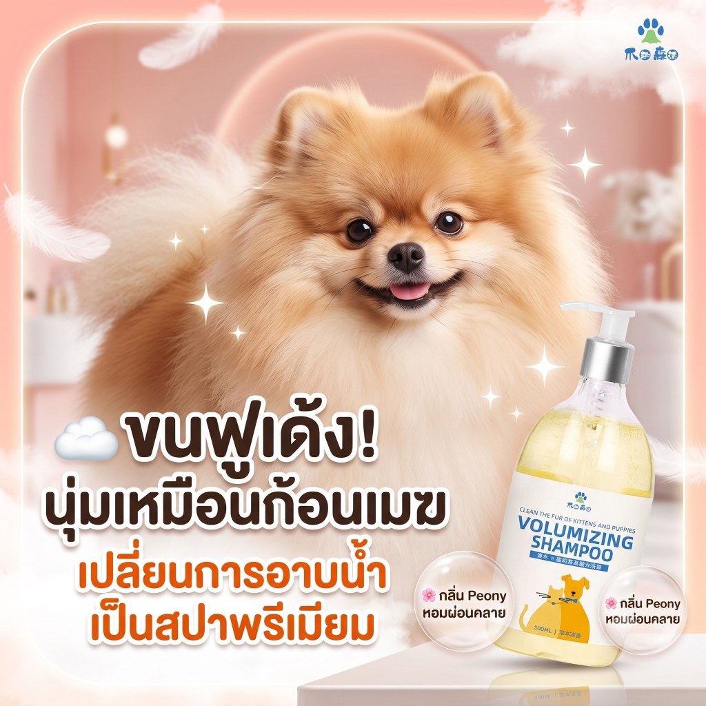 แชมพูลูกหมาลูกแมว สูตรไม่แสบตา อ่อนโยนพิเศษ ผิวแพ้ง่าย กำจัดเห็บหมัดไร ขนนุ่มชุ่มชื้น กลิ่นแป้งเด็ก ออร์แกนิค ปลอดภัย 500ml