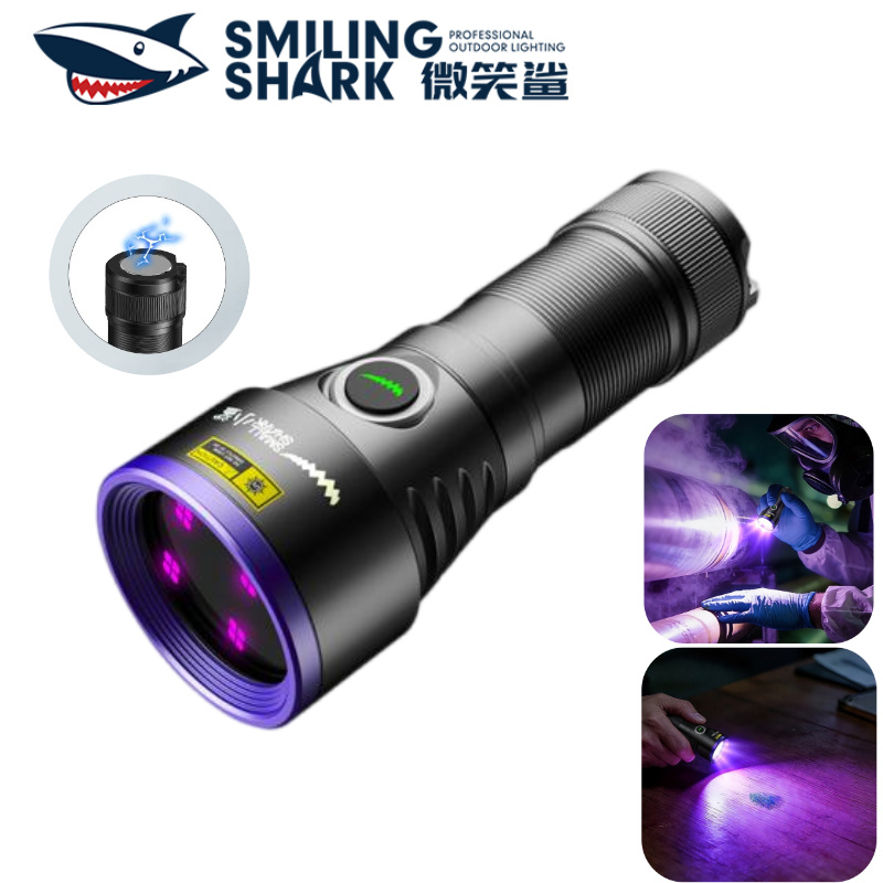 SMILING SHARK P1 ไฟฉายขนาดเล็ก UV Light แสงสีม่วงไฟฉาย 365NM *4 แม่เหล็ก Professional Test Light Typ