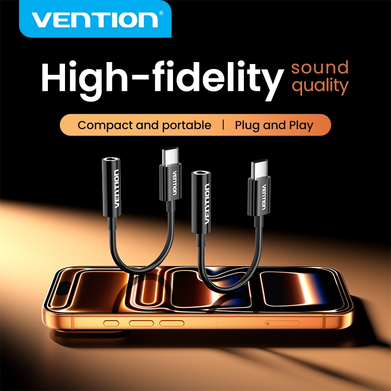[โค้ดคุ้ม][สต็อก]Vention อะแดปเตอร์เชื่อมต่อสายเสียง 90 องศา แปลง Type C เป็น 3.5  ตัวผู้ เป็น ตัวเม