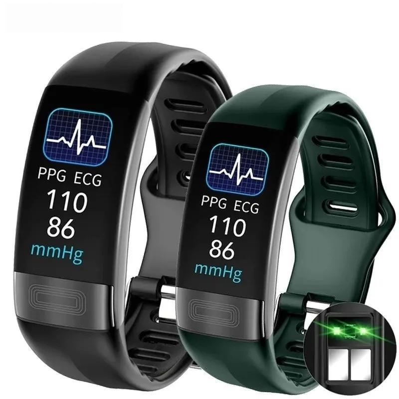 ECG + PPG สมาร์ทสายรัดข้อมือฟิตเนส Tracker สําหรับผู้หญิงผู้ชายแคลอรี่ความดันโลหิตกันน้ํากีฬา Smartband สุขภาพ Smartwatch