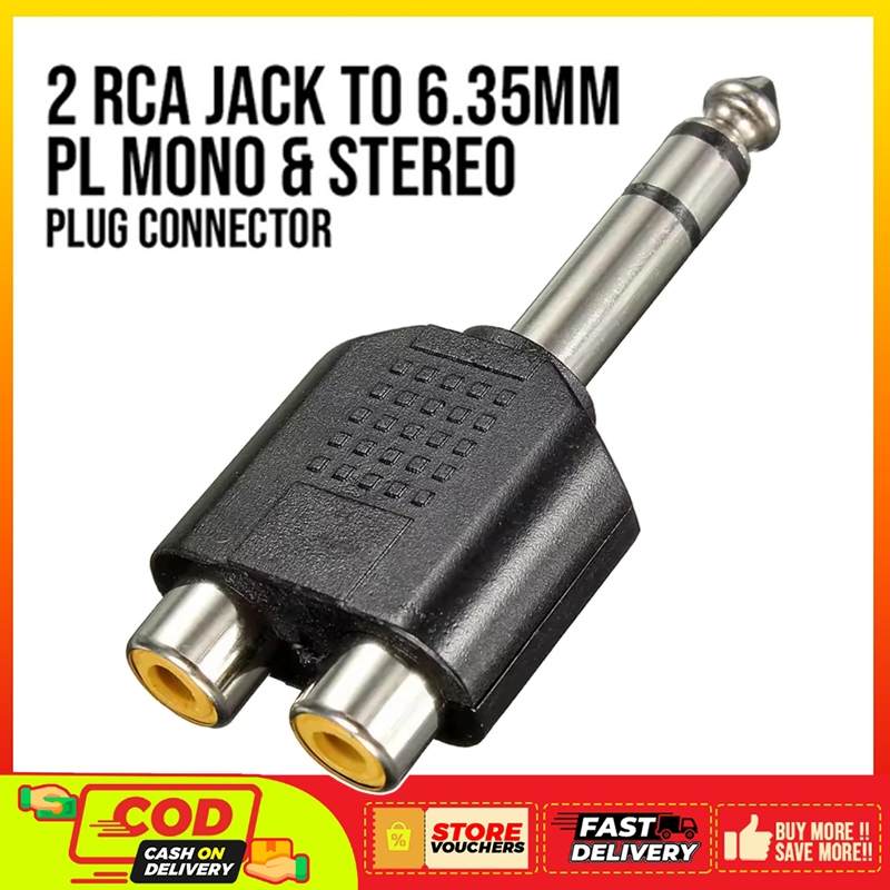 Fast Ship คู่แจ็ค RCA ถึง 6.35 มม.PL Mono/Stereo ปลั๊กอะแดปเตอร์ 6.5 มม.ถึง 2RCA AUX Audio AV Converter Connector สําหรับ DIY Audio Mixers