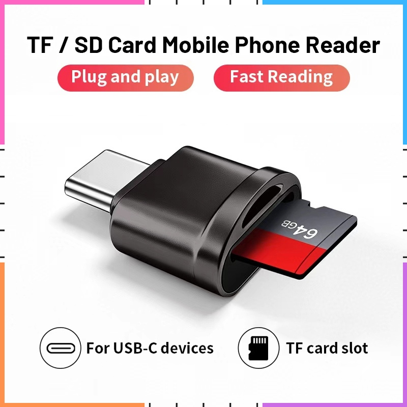 สินค้าพร้อมMini TF/SD Card Reader Mobile Type C OTG สําหรับ Huawei iPhone 15 Plus Pro Max Android