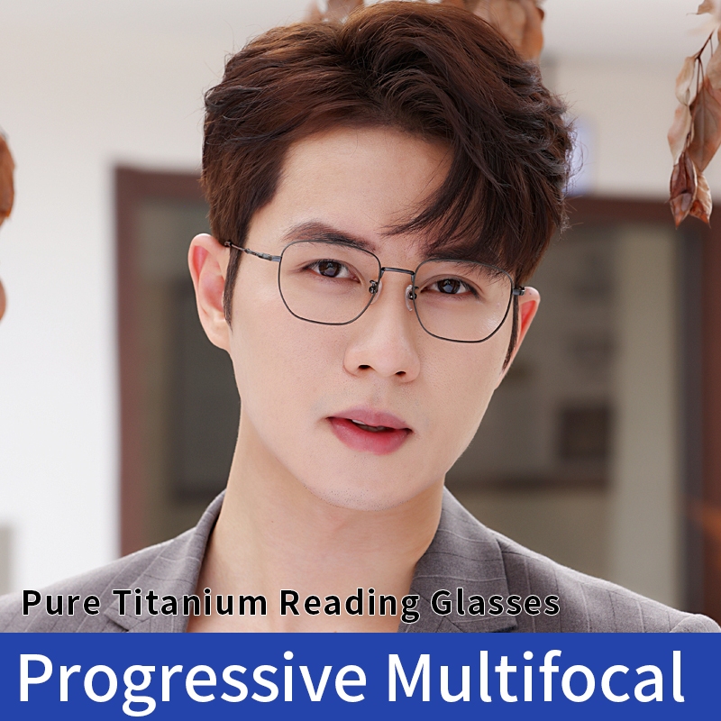 แว่นอ่านหนังสือมัลติโฟกัสแบบโปรเกรสซีฟ,กรอบไทเทเนียมบริสุทธิ์เบา,แว่นตาสะท้อนแสง,ป้องกันแสงสีฟ้าปิดกั้น,แว่นตาสายตาสั