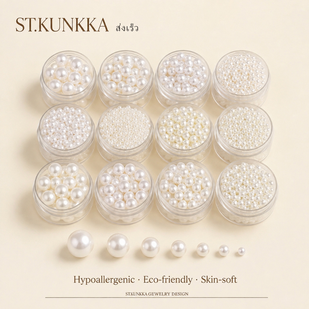 St.kunkka 400 ชิ้นต่อล็อต 3-20 มม. ลูกปัดไข่มุก อะคริลิก ทรงกลม สำหรับตกแต่งช่อดอกไม้และประดับเสื้อผ้าต่างๆ งานDIY