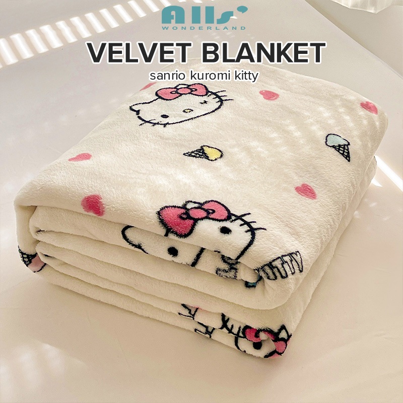 Sanrio ผ้าห่มกํามะหยี่ Hello Kitty Kuromi Melody Cinnamoroll blanket สุนัขน่ารักการ์ตูนบางโยนผ้าห่มถักนุ่มเด็กรักผ้าห่ม