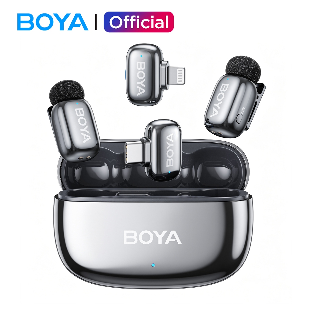 BOYA mini 2ไมค์หนีบเสื้อไร้สาย AI ตัดเสียงรบกวน พอร์ต Type-C Lightning รองรับ iPhone Android ทำ Vlog