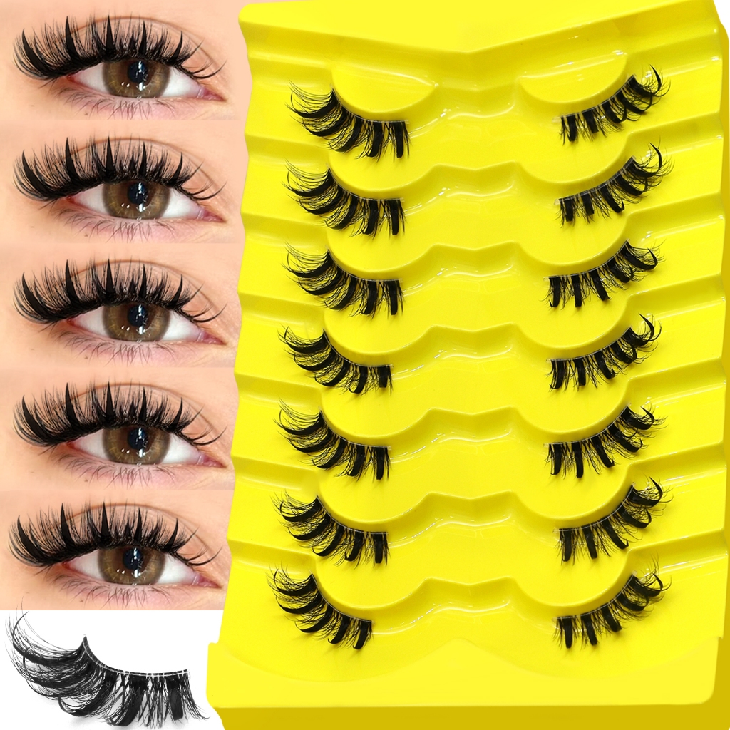 7 คู่ Half Lash Strip ขนตา Wispy Fox Eye มุม Lashes ธรรมชาติ Fluffy ครึ่ง Segment ขนตาปลอม Cat Eye มุมด้านนอก Lashes Extension